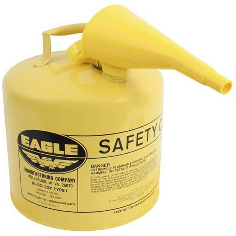 5 Gal. Capacity Yellow Galvanized Steel Type I Gasoline Safety Can with Funnel - Hercitys