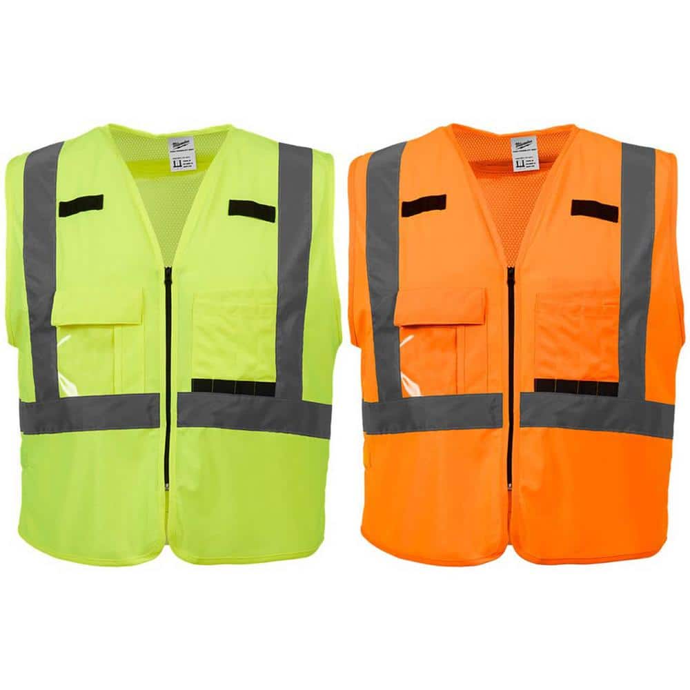 4X-Large/5X-Large Orange and Yellow Class-2 High Visibility Safety Vest with 10-Pockets (2-Pack) - Hercitys
