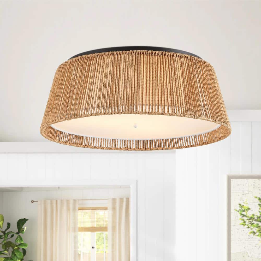 20 in. 3-Light Bronze Hand Woven Rope Flush Mount - Hercitys