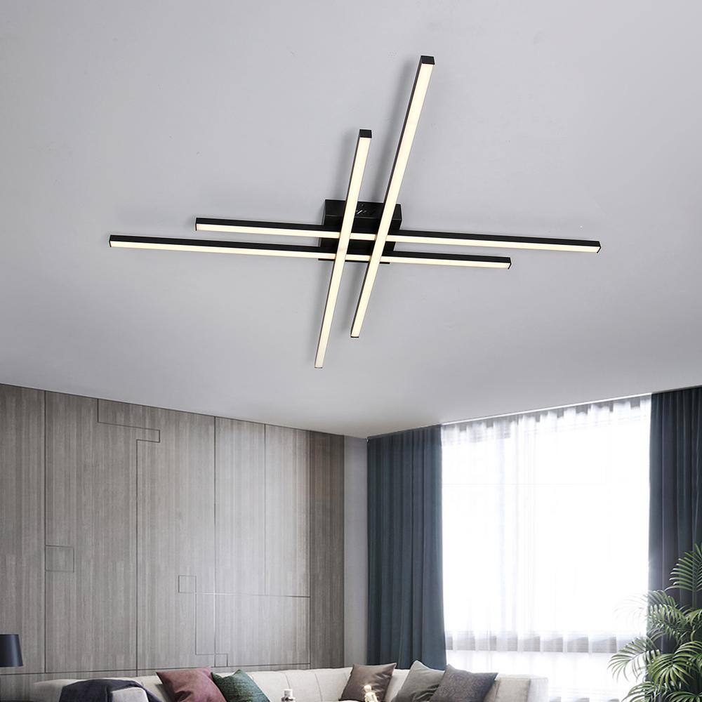 30 in. 4-Light Matte Black Integrated LED Flush Mount for Living Dining Room - Hercitys