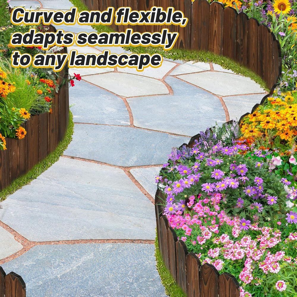 1 in. x 14 in. x 141.6 in. Sturdy Brown Pine Wood, Garden Fence Edging, No Fading Wooden Planter Fencing Yard Pathway - Hercitys