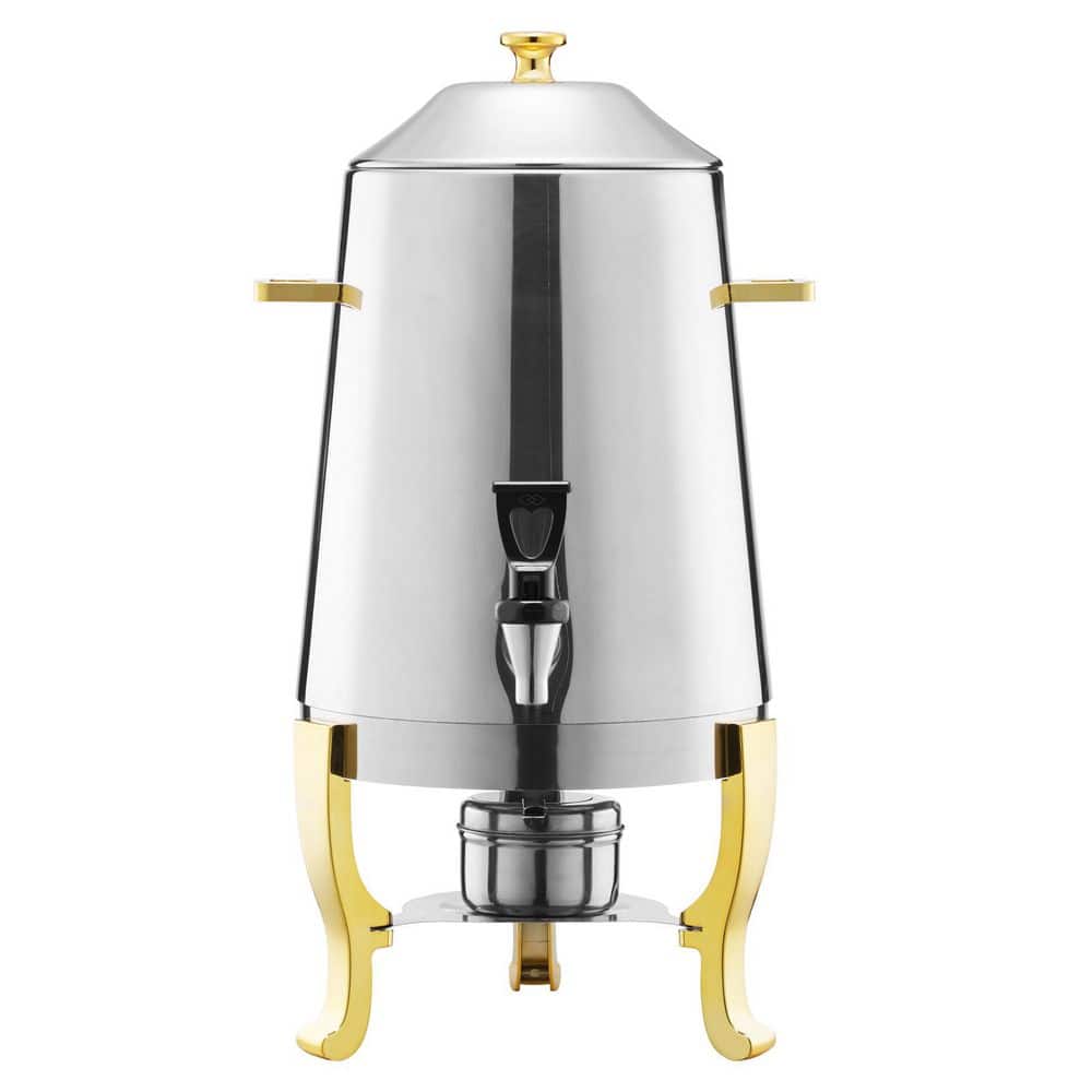 3.4 Gal. Stainless Steel Beverage Dispenser with Alcohol Burner, Spigot for Hot & Cold Drinks, Ideal for Events - Hercitys