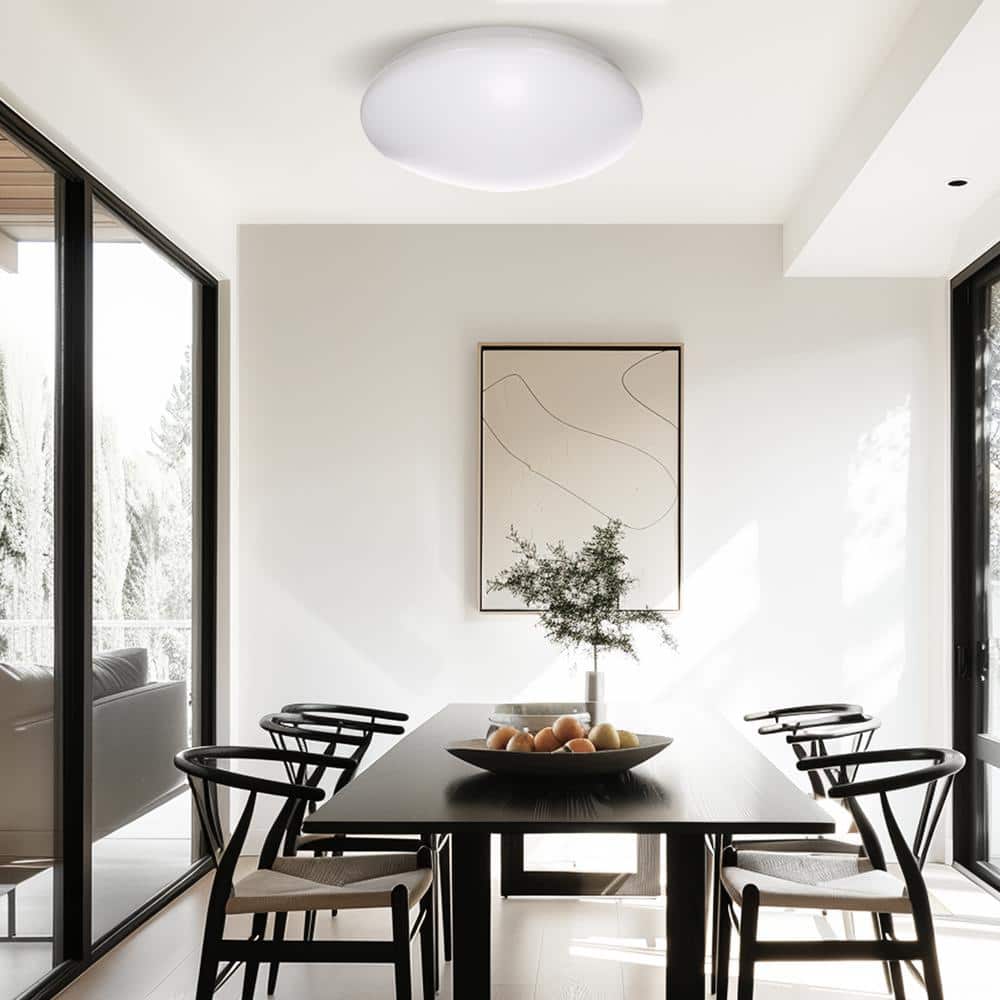 13 in. ETL White 5CCT Dimmable 15/18/21-Watt Integrated LED Flush Mount Ceiling Light with White Shade - Hercitys