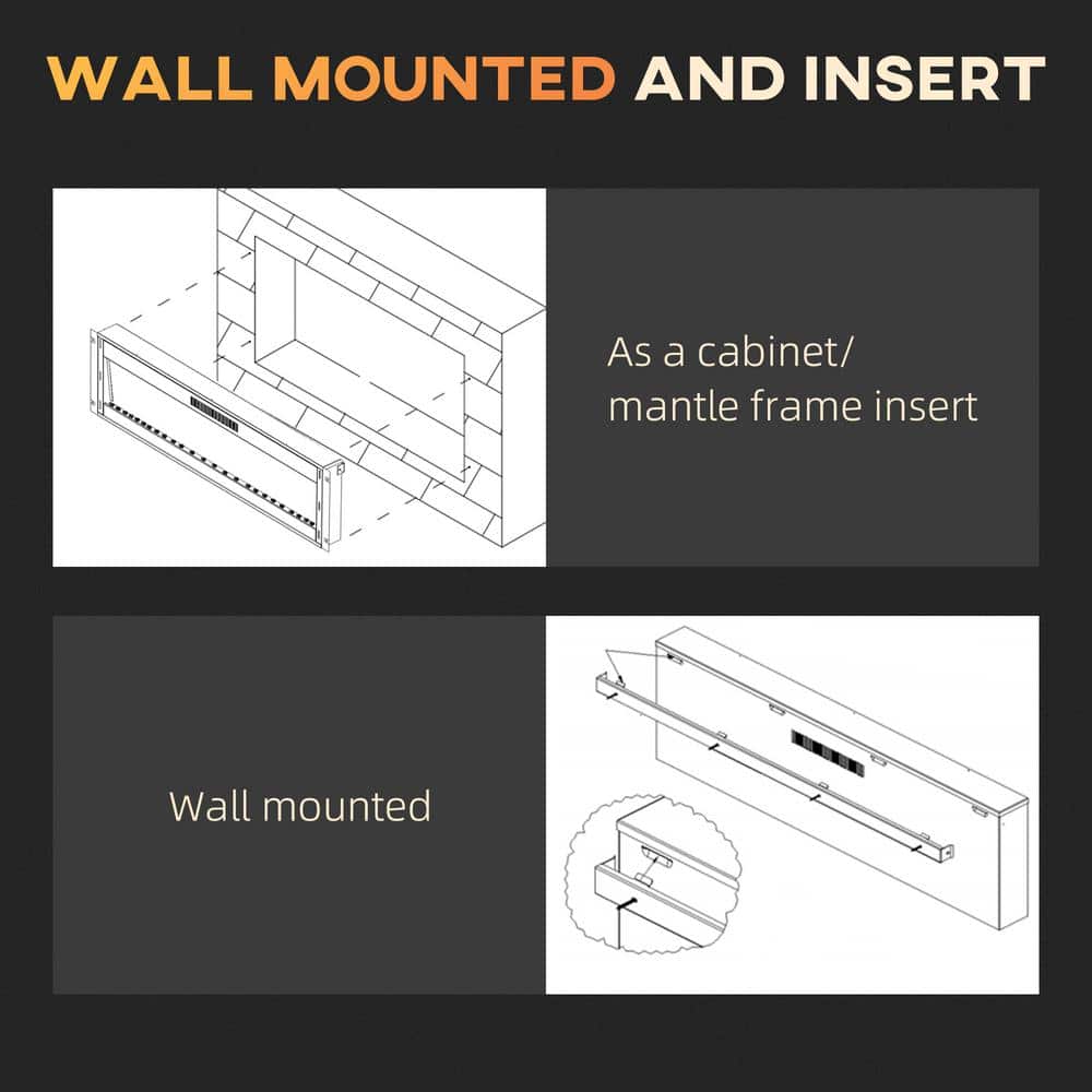 40 in. Recessed or Wall Mounted Electric Fireplace with Remote Control, Black - Hercitys
