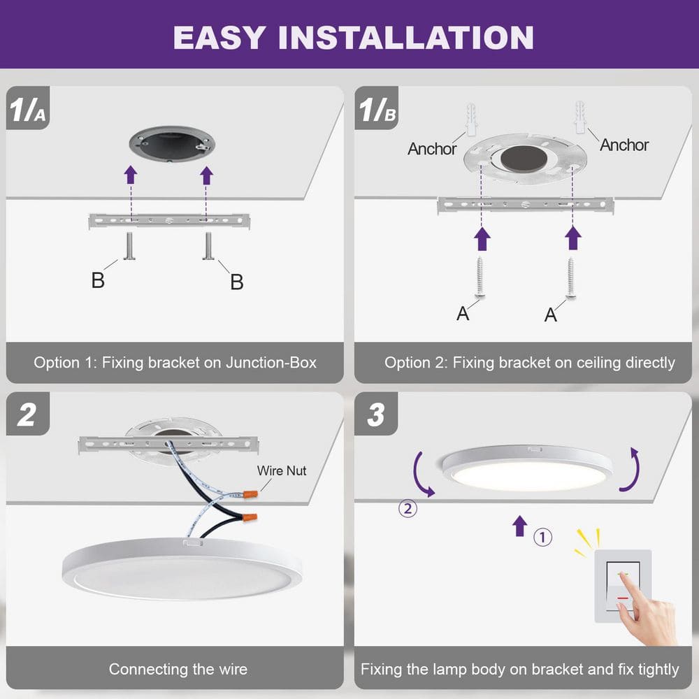 12 in. White New Ultra-Low Profile Integrated LED Flush Mount Ceiling Light 2700K-5000K 5CCT Selectable - Hercitys