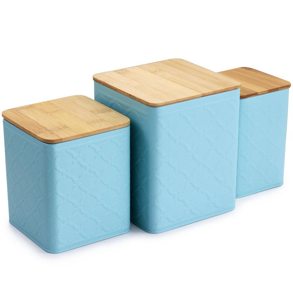 3-Piece Square Iron Canister Set in Turquoise - Hercitys