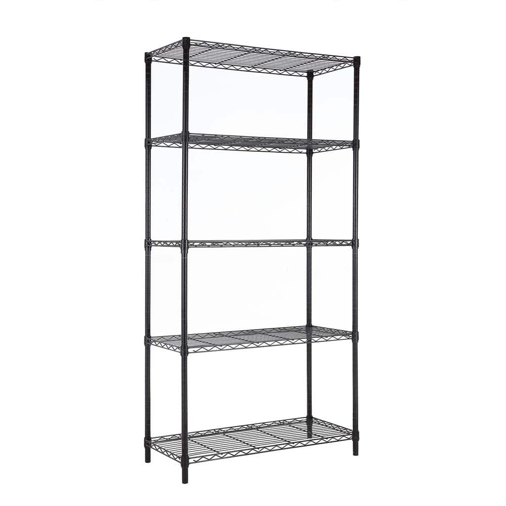5-Tier Steel Wire Shelving Unit Black Coating Finish - Hercitys