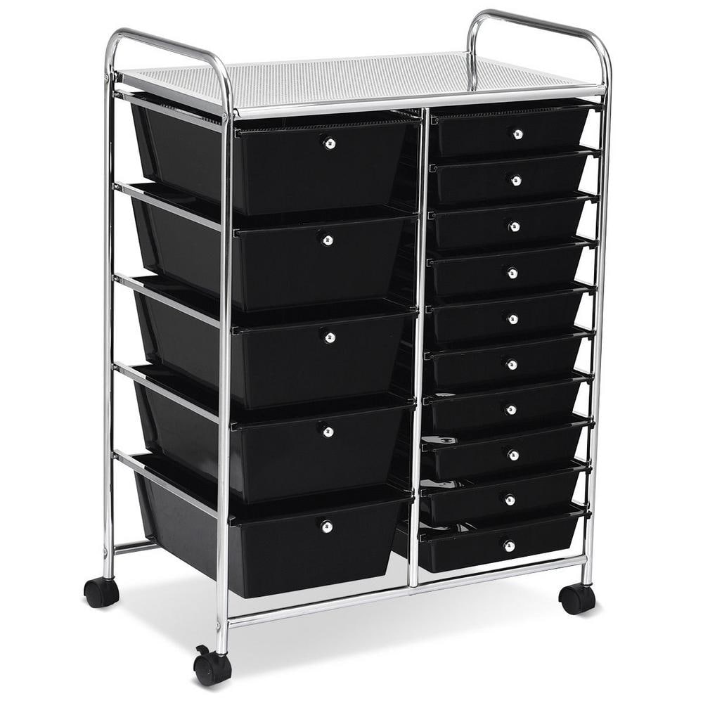 15-Drawer Steel 4-Wheeled Utility Rolling Cart Storage Organizer in Black - Hercitys