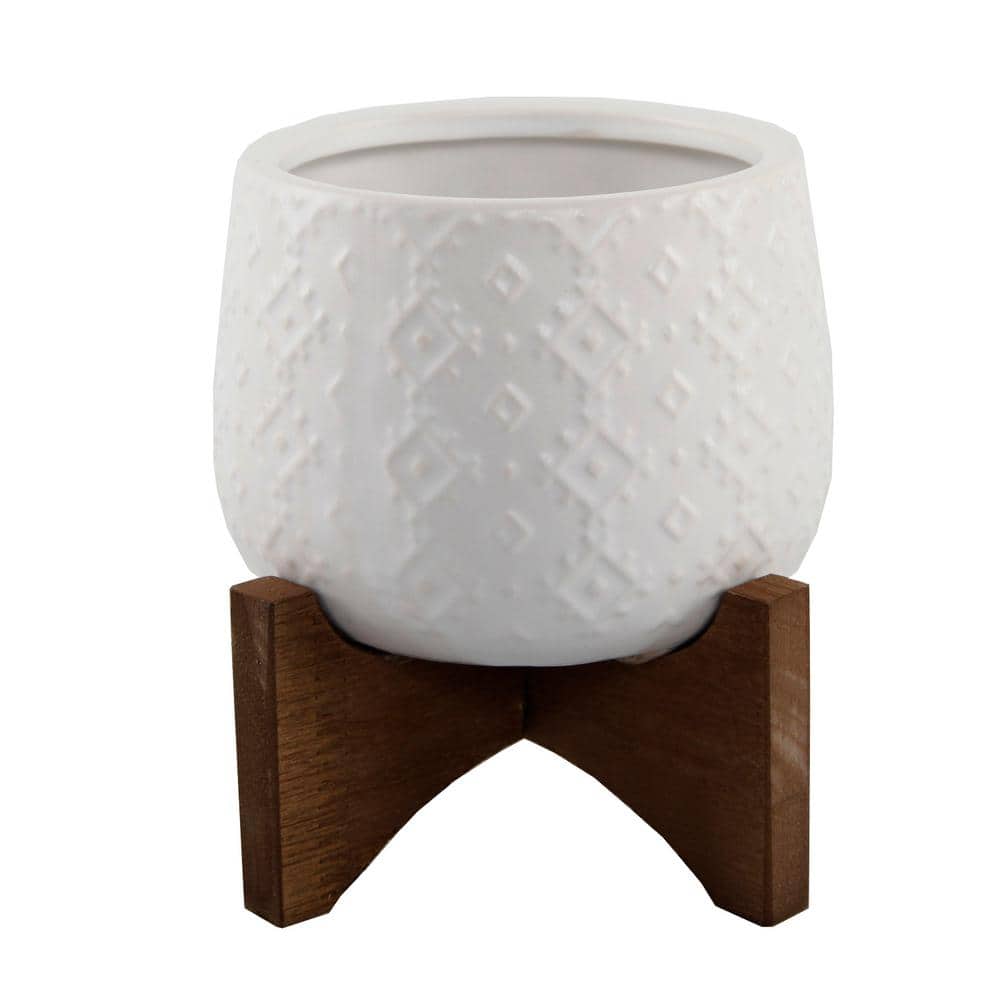3.5 in. Matte White Indian Ceramic on Stand Mid-Century Planter - Hercitys