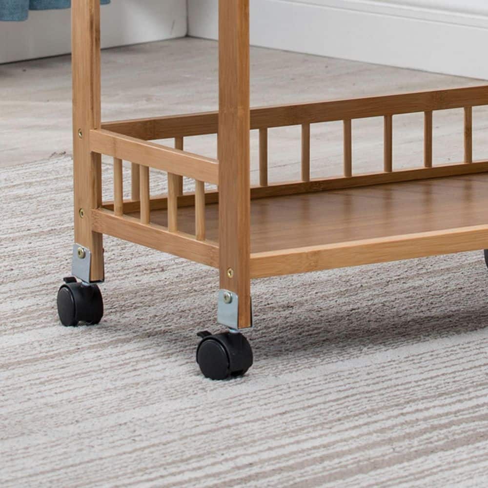 3-Tier Bamboo 4-Wheeled Mobile Serving Cart in Wood Color - Hercitys