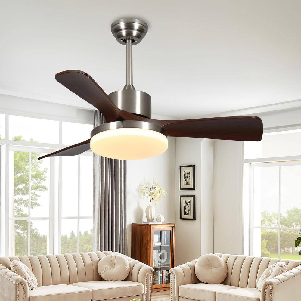 42 in. Smart Indoor Nickel Downrod Mount Ceiling Fan with Integrated LED and APP/Remote Control and Memory Function - Hercitys