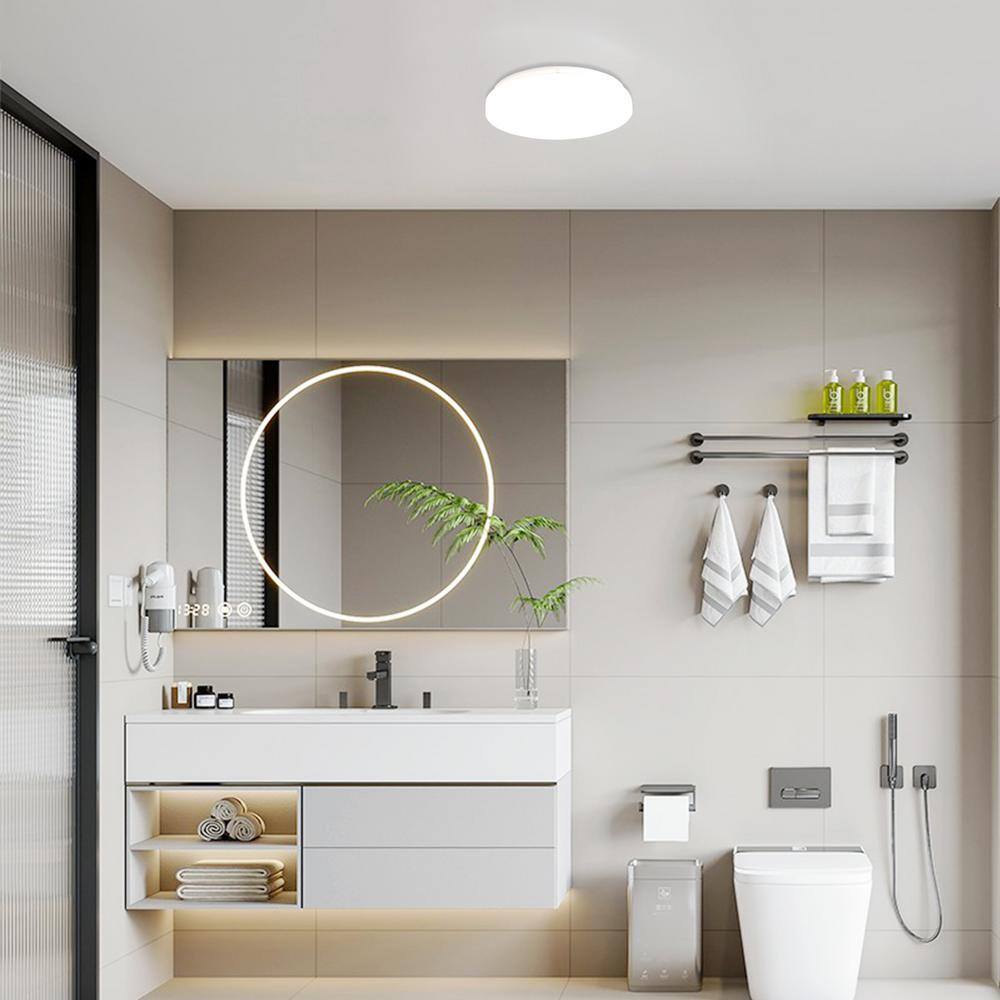 10 in. White Round Low Profile Dimmable LED Flush Mount with Plastic Shade Ceiling Light – 4000K Cool White (6-Pack) - Hercitys