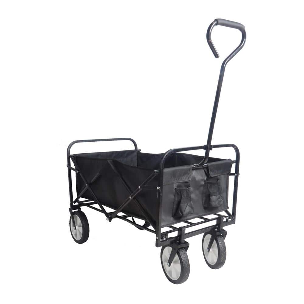 3 cu. ft. Folding Steel Wagon Garden Cart Shopping Beach Car in Black - Hercitys