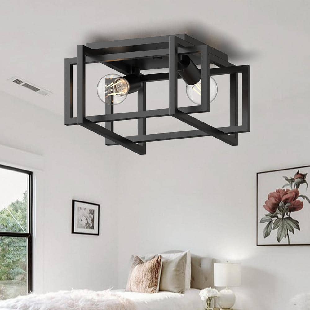 11.5 in. 2-Light Black Flush Mount Ceiling Fixture - Hercitys