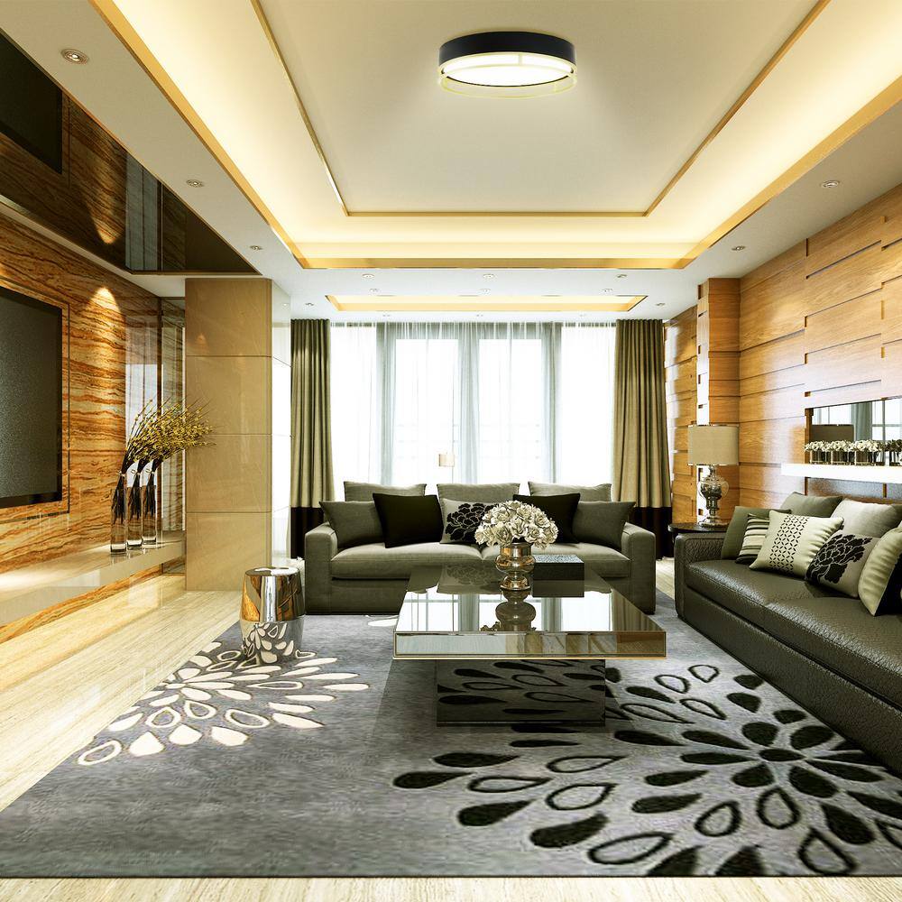 13 in. Black and Gold Flush Mount with Acrylic Shade Integrated LED, Selectable CCT - Hercitys