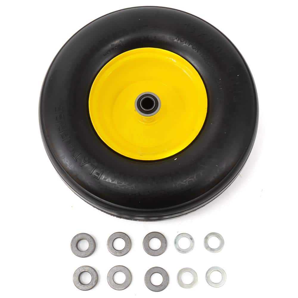 13 in. x 5 in. Flat Free Zero Turn Front Wheel Assembly with Ribbed Tread for John Deere - Hercitys