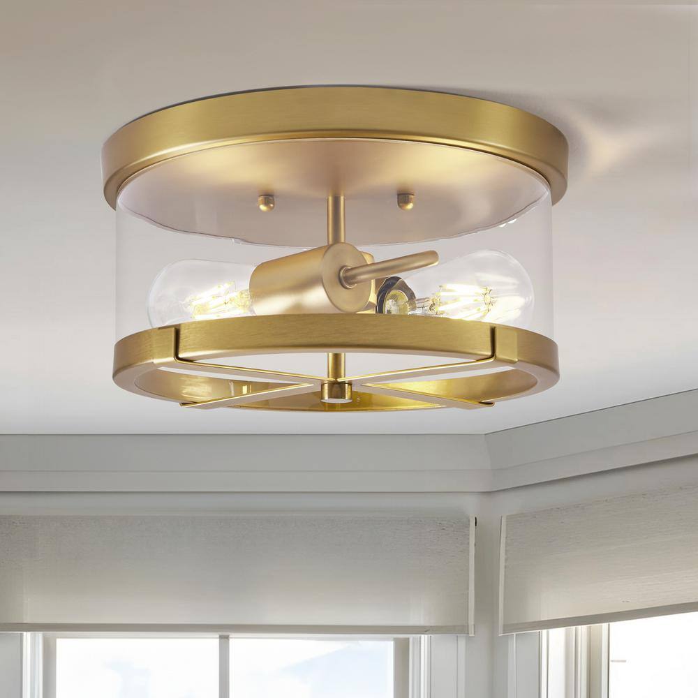 11.8 in. 2-Light Gold Flush Mount Ceiling Light with Clear Glass Shade - Hercitys