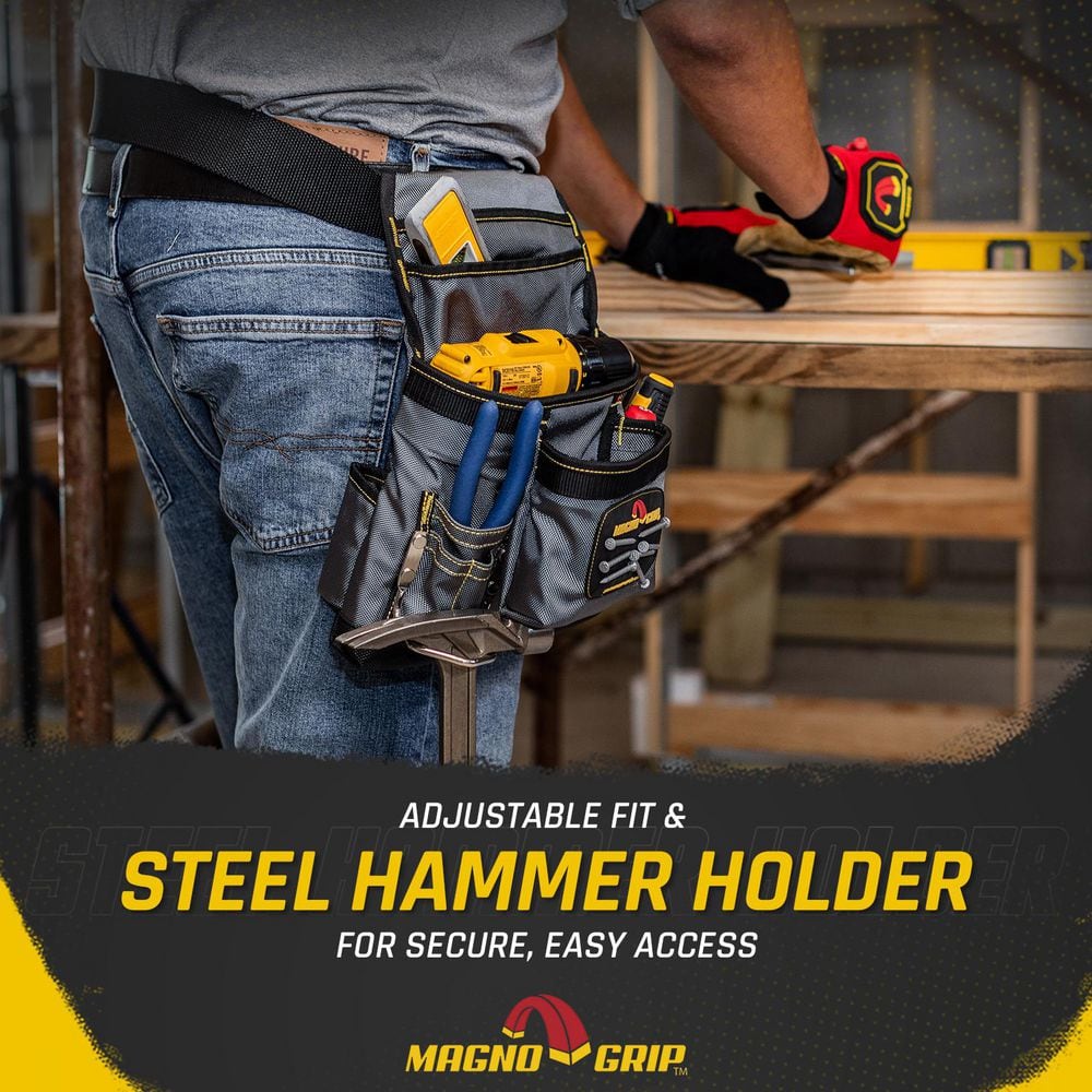 11 in. 10-Pocket Platinum Magnetic Tool Pouch with Belt - Hercitys