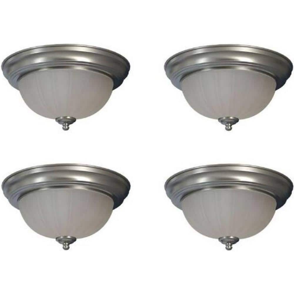 11 in. Brushed Nickel Flush Mount Fixture Frosted Glass Shade (4-Pack) - Hercitys