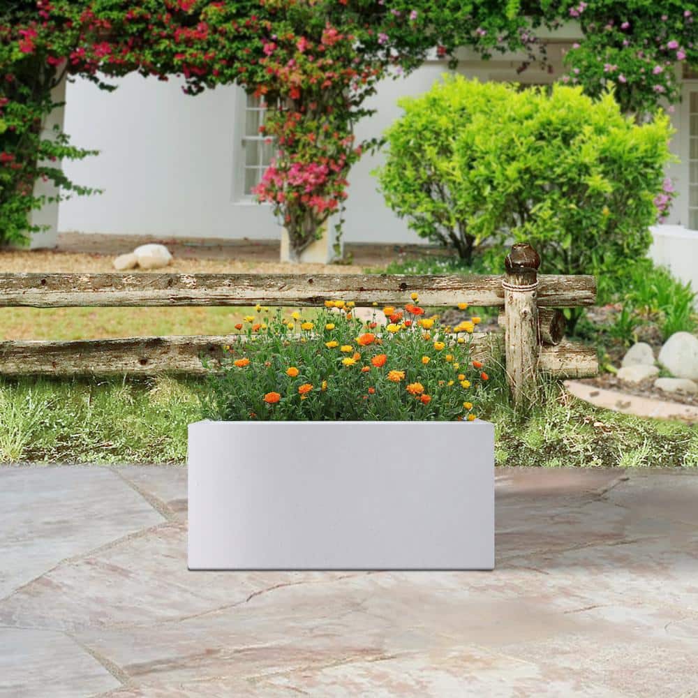 23 in. L Solid White Concrete Planter, Rectangule Outdoor Plant Pot, Modern Flower Pot for GardenHome - Hercitys