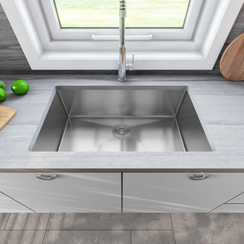 32 in. Undermount Single Bowl 16-Gauge 304 Stainless Steel Kitchen Sink - Hercitys