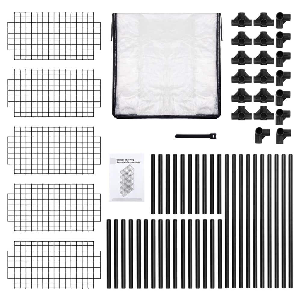 5-SHELF WIRE RACK WITH COVER IN BLACK (1PACK) - Hercitys