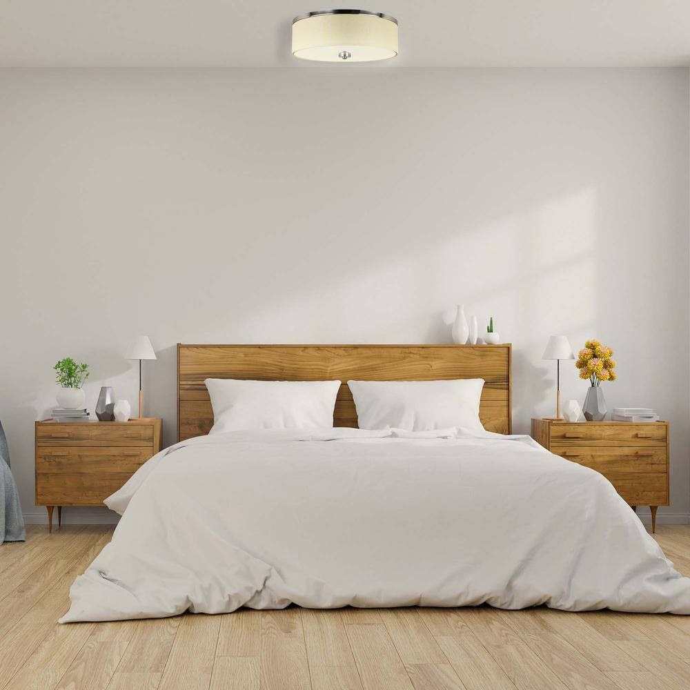 17 in. Brushed Nickel Color Selectable LED Flush Mount with Fabric Shade Integrated LED - Hercitys