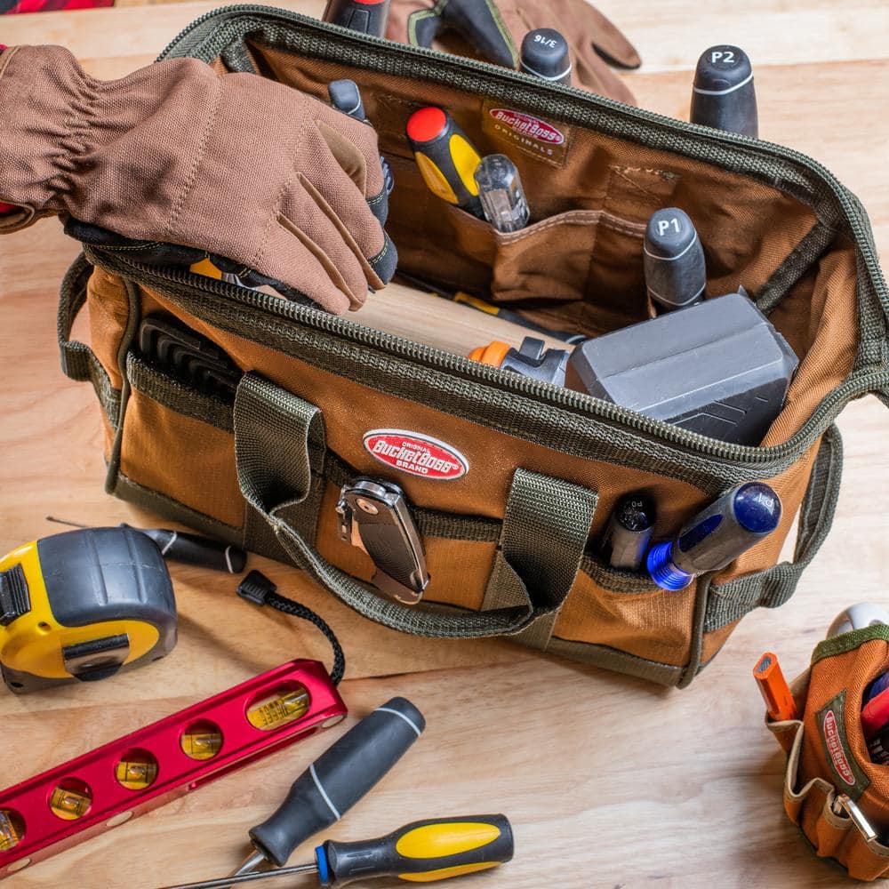 12 in. Gatemouth Tool Bag with zippered top and 16 Total Pockets - Hercitys