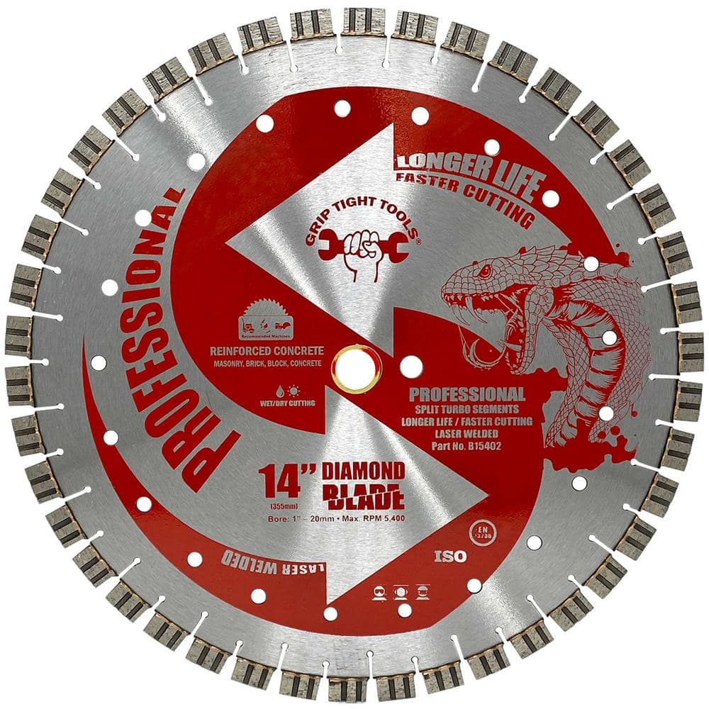 14 in. Professional Laser Welded Split Turbo Segmented Diamond Blade for Concrete and Hard Materials - Hercitys