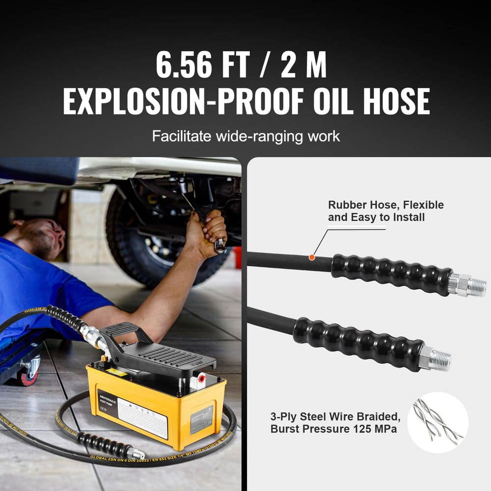 10,000PSI Air Hydraulic Pump, 0.42 Gal. Reservoir, NPT 3/8 In. Oil Outlet, NPT 1/4 In. Inlet, Aluminum Shell Foot Pump - Hercitys