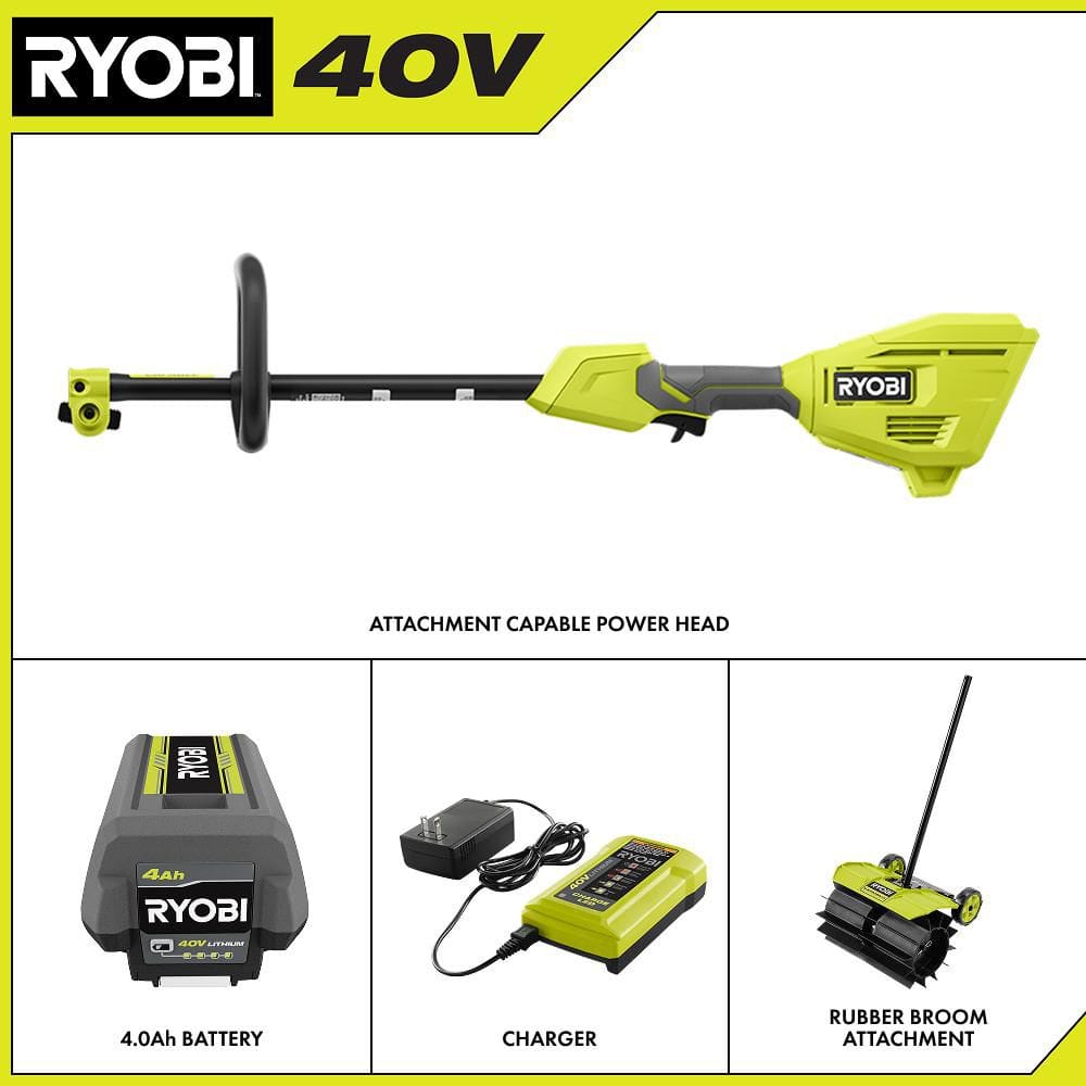 40V Expand-It Cordless Battery Attachment Capable Powerhead Kit with Rubber Sweeper Attachment - Hercitys