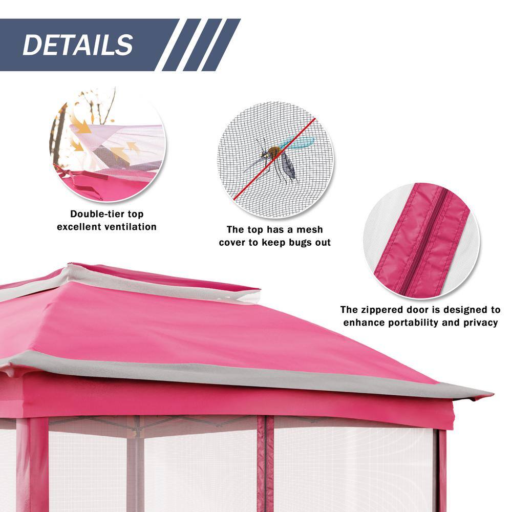 11 ft. x 11 ft. Pink Steel Pop-Up Gazebo with Mosquito Netting - Hercitys