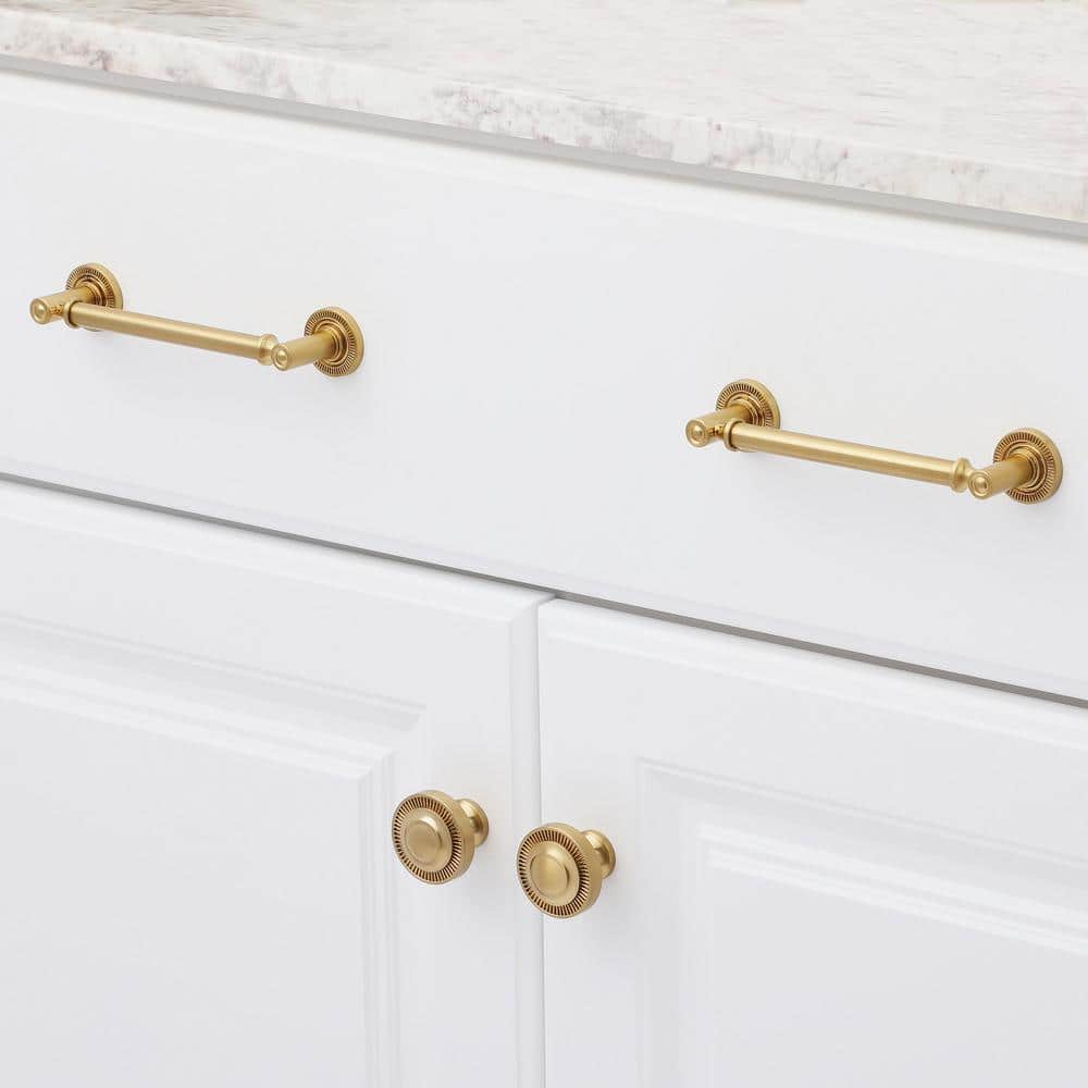 10-Pack Minted 5 in. (127 mm) Center-to-Center Traditional Satin Brass Bar Drawer Pull - Hercitys