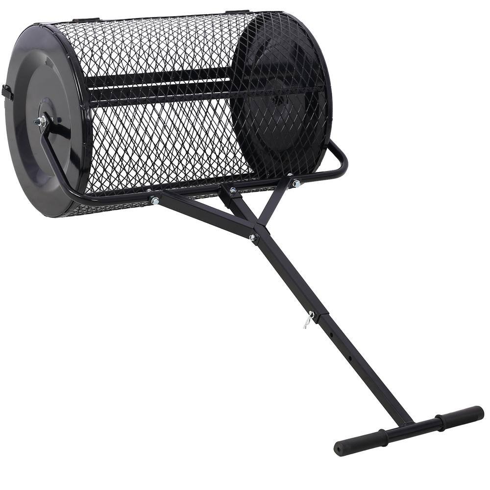 24 in. 60 lbs. Peat Moss Spreader, Compost Spreader Metal Mesh, T Shaped Handle, Garden Care Manure Spreaders Roller - Hercitys
