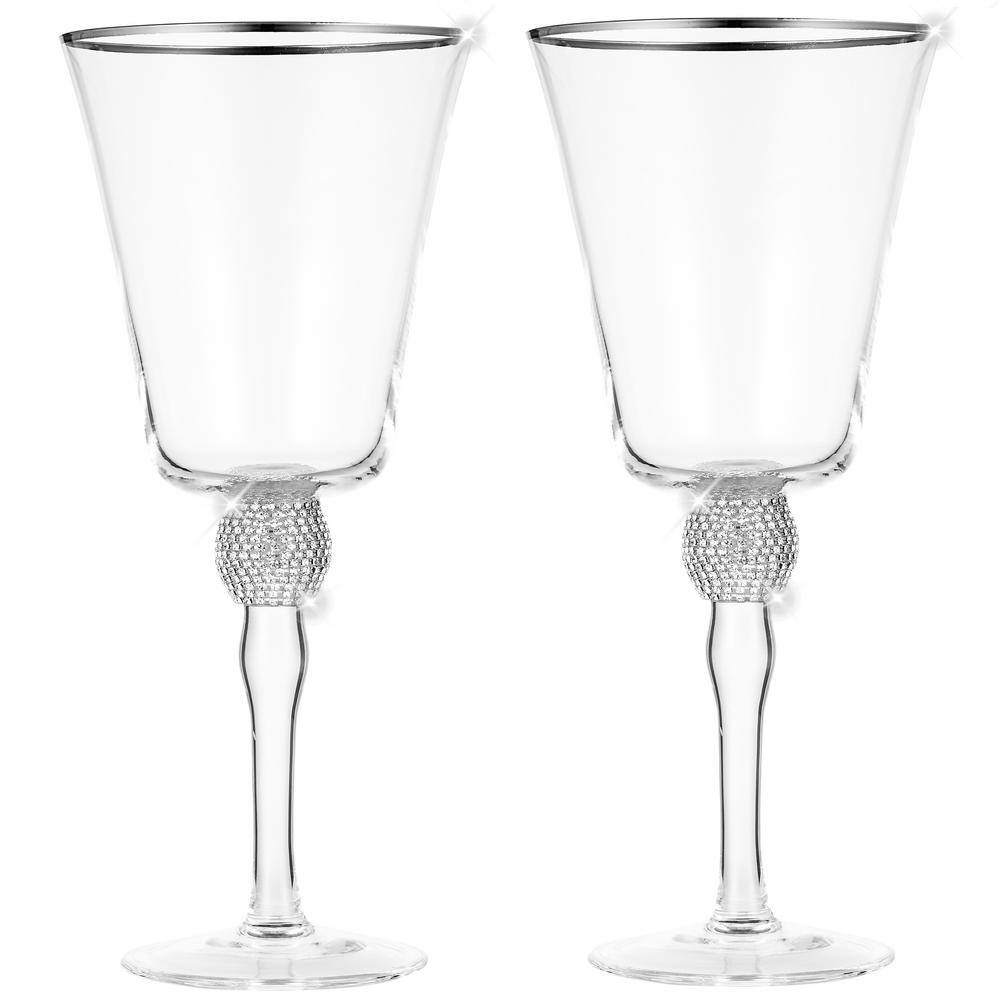 (Set of 6) Wine Glass 14.7 oz. with Rhinestone Design and Silver Rim - Hercitys