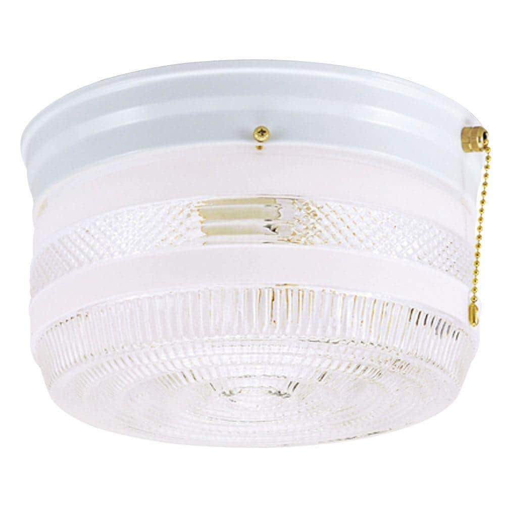 2-Light Ceiling Fixture White Interior Flush-Mount with Pull Chain and White and Clear Glass - Hercitys