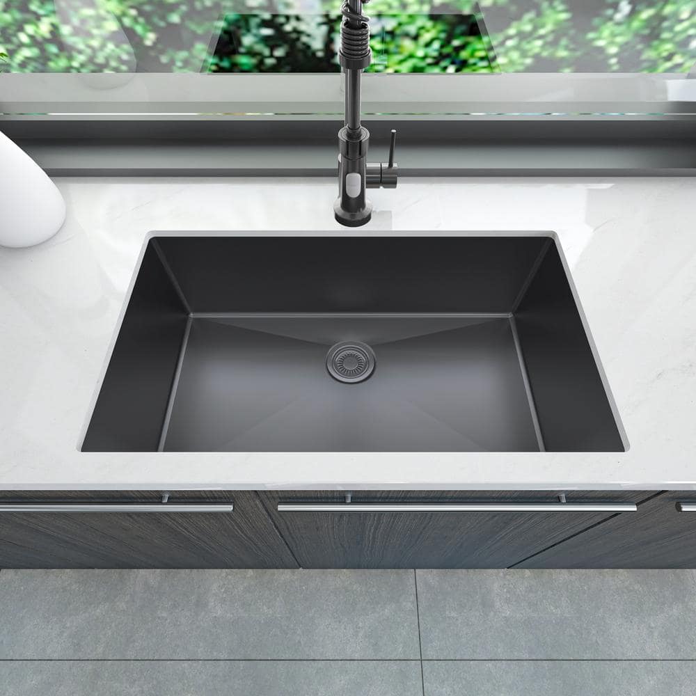 32 in. Undermount Single Bowl 18-Gauge Black 304 Stainless Steel Workstation Kitchen Sink - Hercitys
