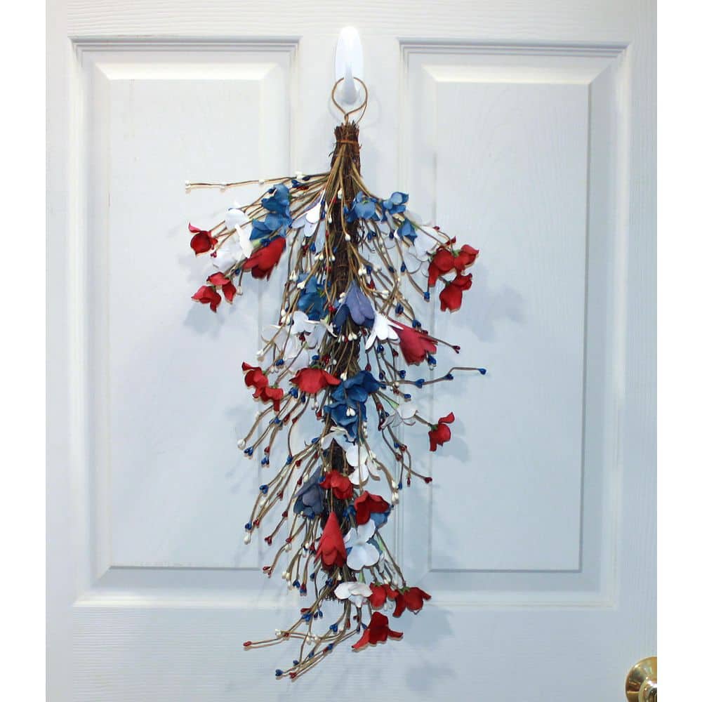 26 in Red, White and Blue Patriotic Holiday July 4th Floral Teardrop - Hercitys