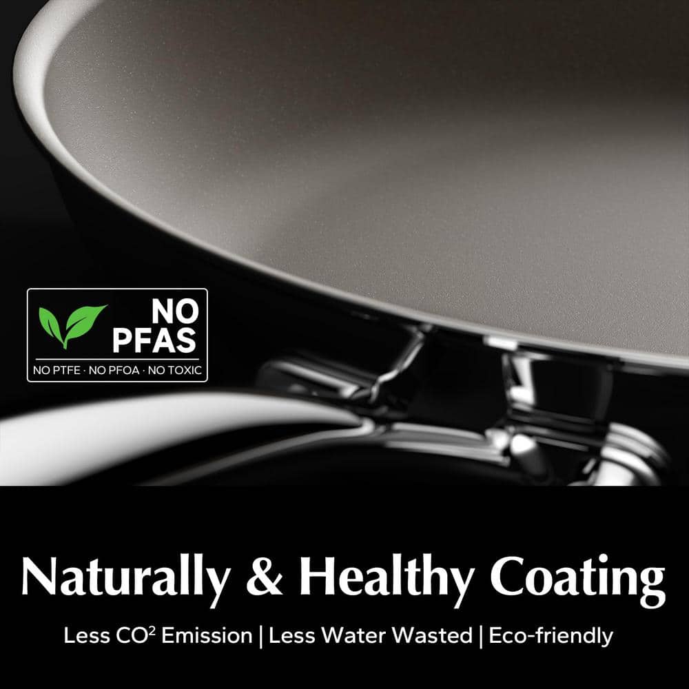 10 in. Stainless Steel Titanium Ceramic Nonstick Coating Frying Pan with Glass Lid and Stainless Steel Stay Cool Handle - Hercitys