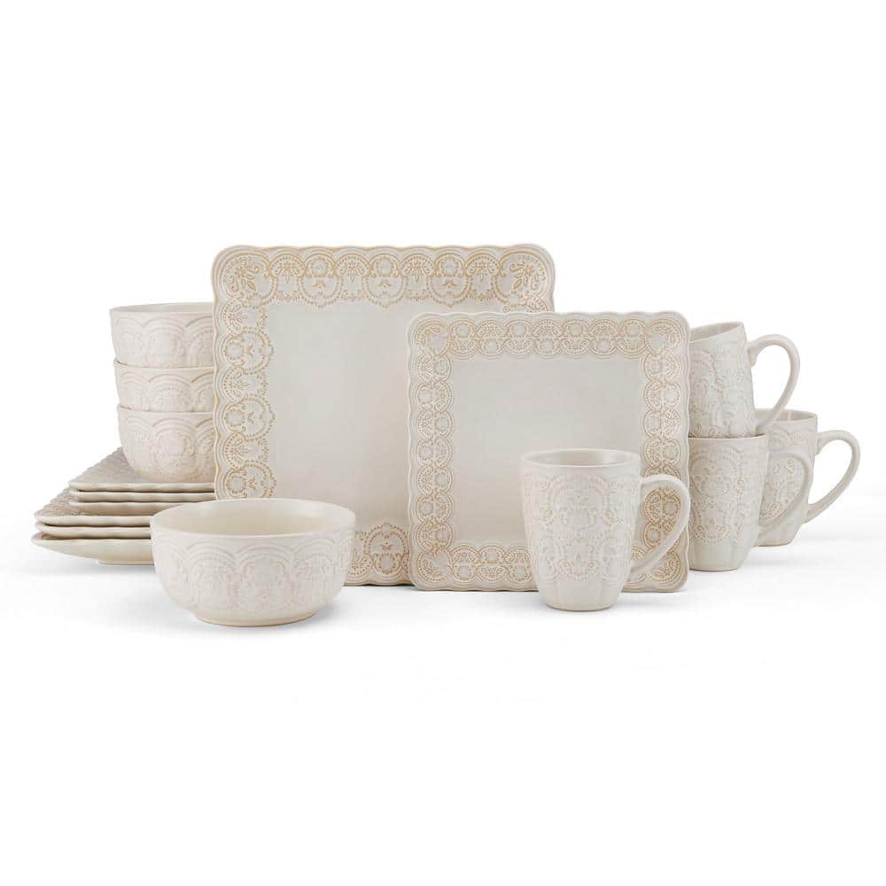 16-Piece Madeleine White Stoneware Dinnerware Set (Service For 4) - Hercitys