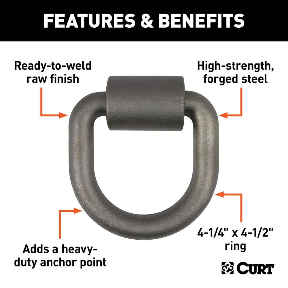 3″x 3″ Weld-On Tie-Down D-Ring (8,833 lbs., Raw Steel) - Hercitys