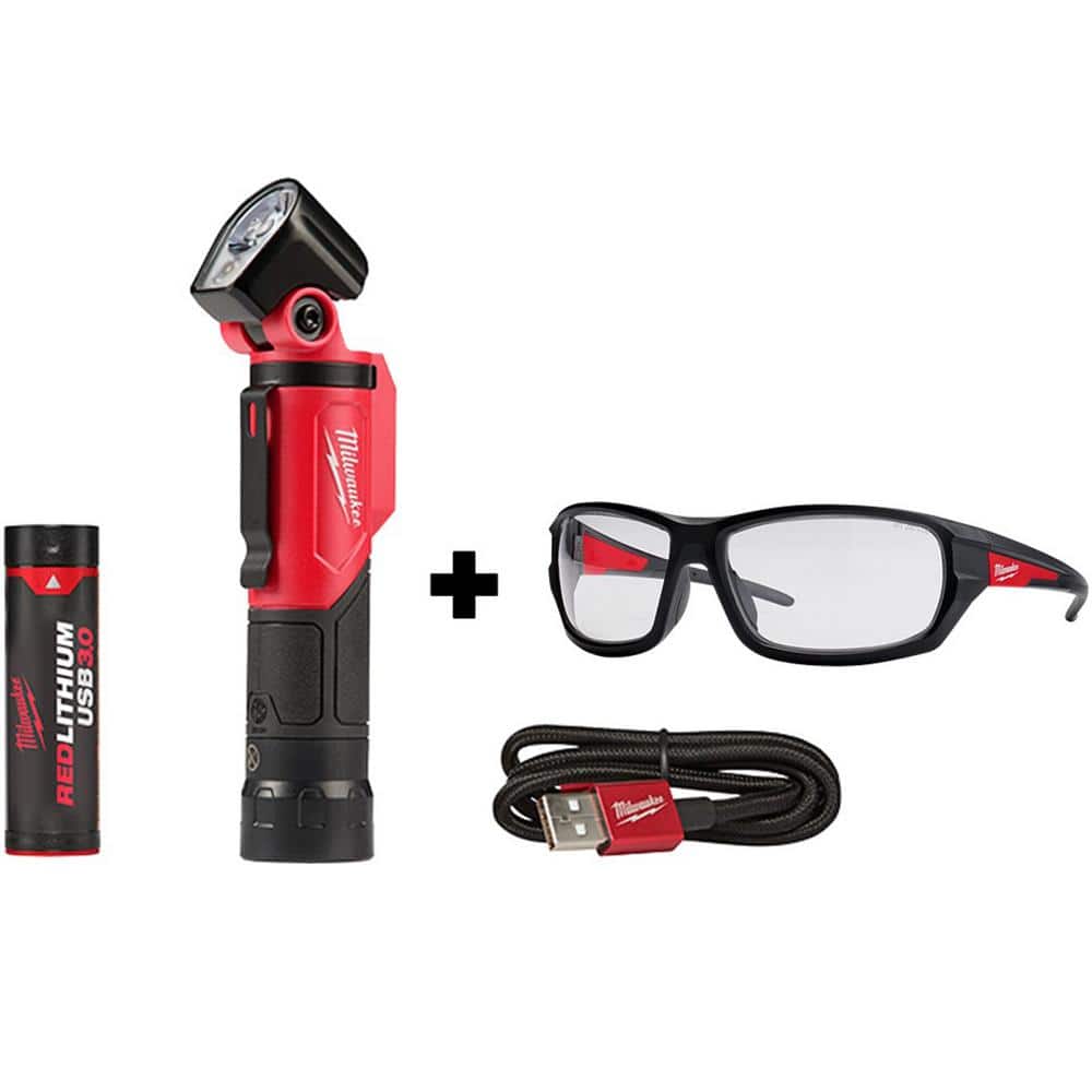500 Lumens LED Pivoting REDLITHIUM USB Flashlight with Performance Safety Glasses - Hercitys