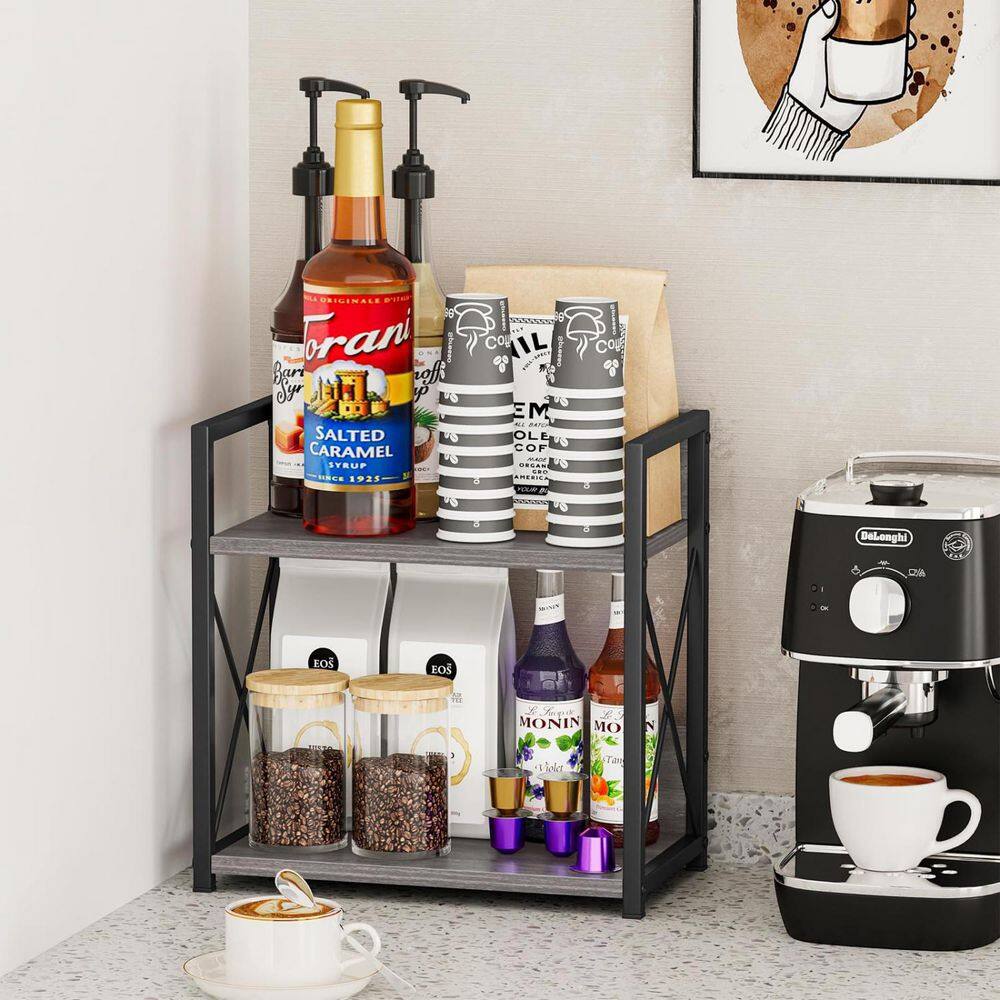 2-Tier Wood Kitchen Countertop Organizer, Spice Rack Organizer for Pantry (Gray, M) - Hercitys