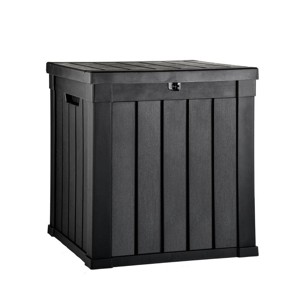 51-Gallon, 21.8 x 21.8 x 24 in. Waterproof Black Resin Outdoor Storage Deck Box with Lockable Lid - Hercitys