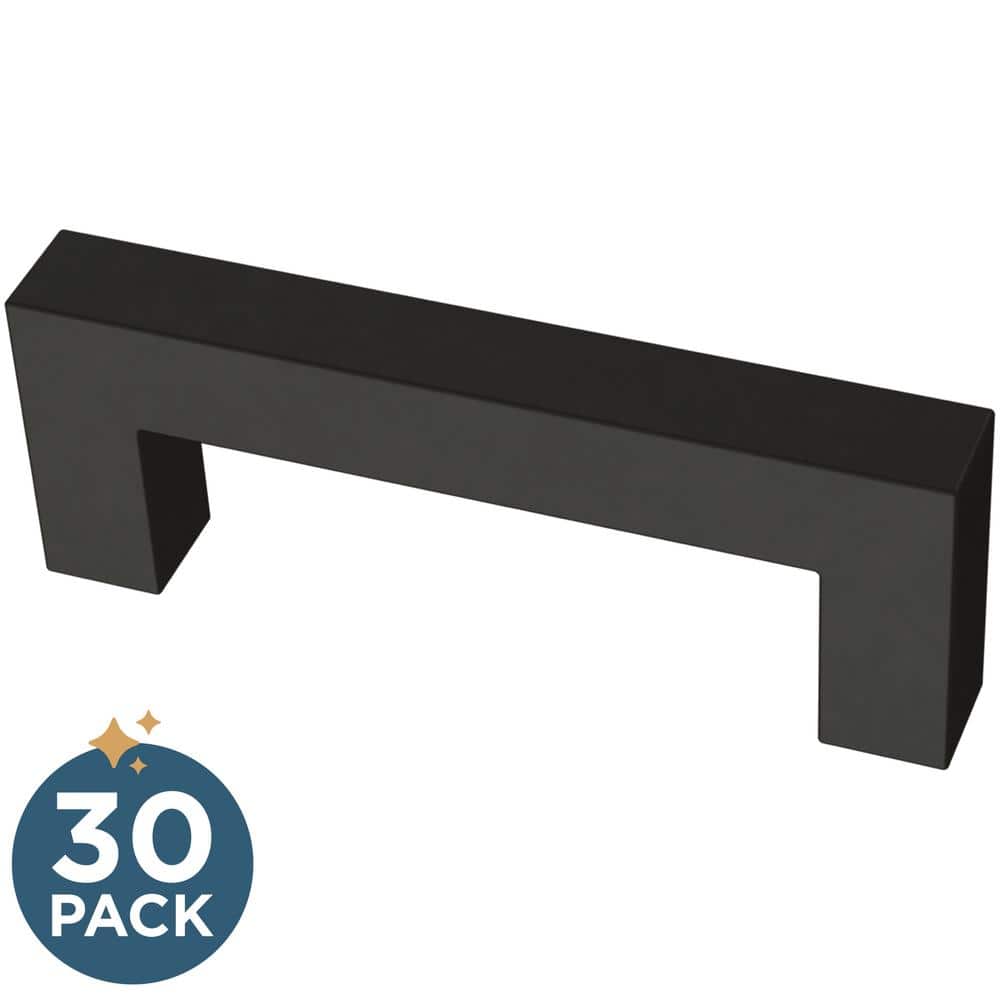 30-Pack Simple Modern Square 3 in. (76 mm) Modern Matte Black Cabinet Drawer Pulls - Hercitys