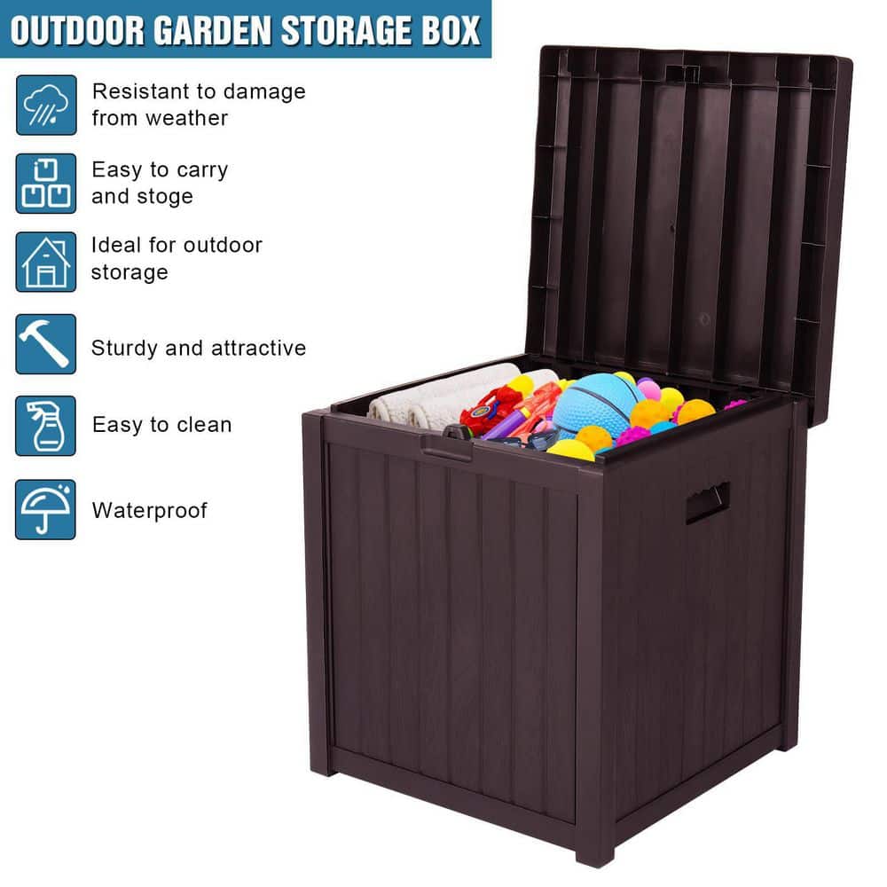 51 Gal. Outdoor Garden Brown Plastic Storage Deck Box Storage Chest - Hercitys