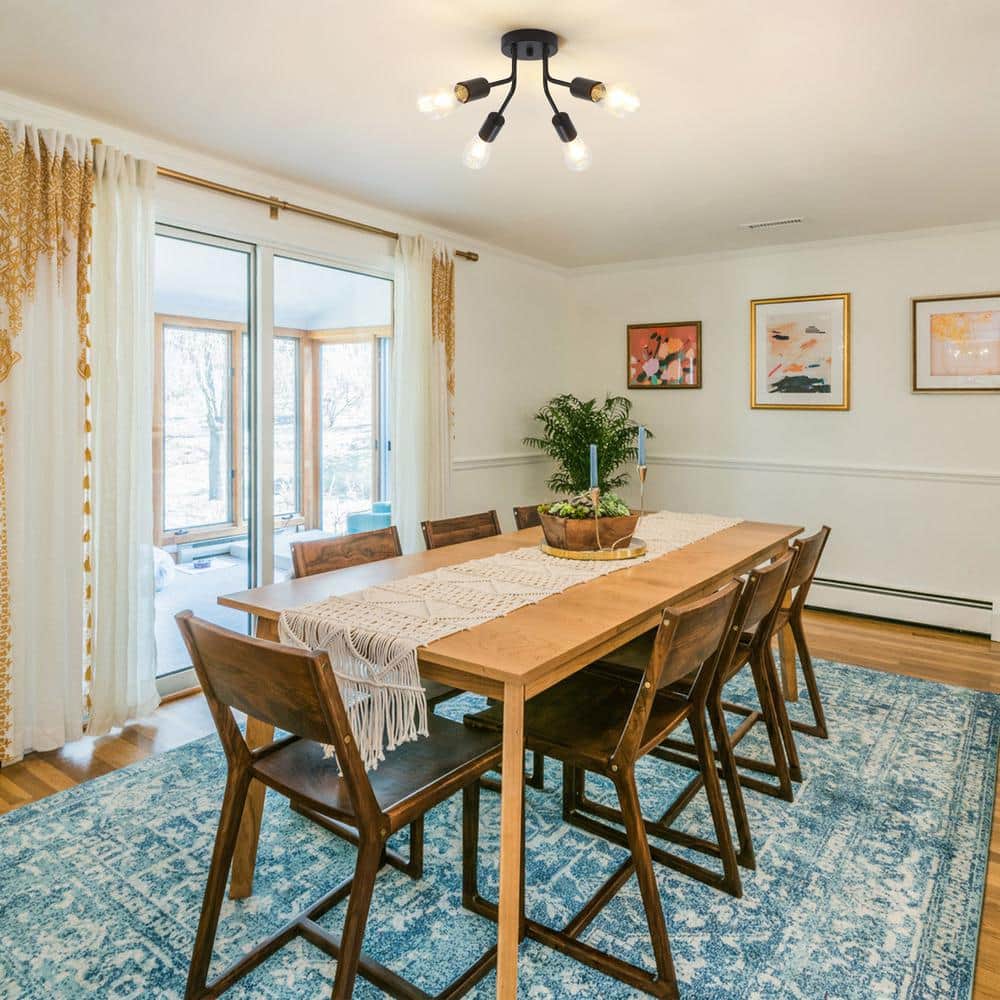 14.76 in. 4-Light Black Modern Sputnik Linear Semi- Flush Mount Ceiling Light Chandeliers for Bedrooms - Hercitys