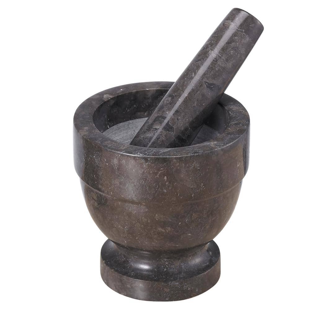 4-3/4 in. Dia. x 4-3/4 in. H Natural Charcoal Marble Stone Dark Gray Kitchen Spice Grinder Mortar and Pestle Set - Hercitys