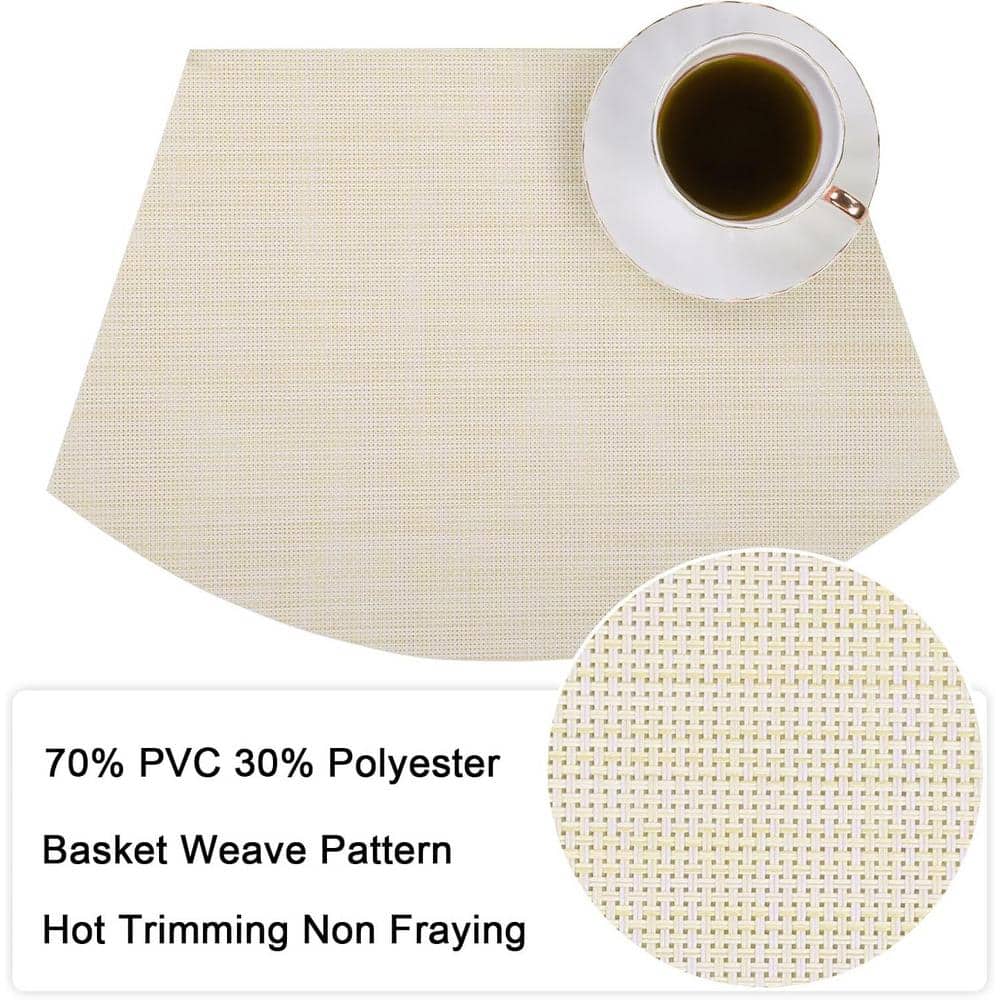 17.7 in x 11.8 in. Beige, White Wedge Placemats Woven Vinyl Indoor/Outdoor Table Mats Set of 4 - Hercitys