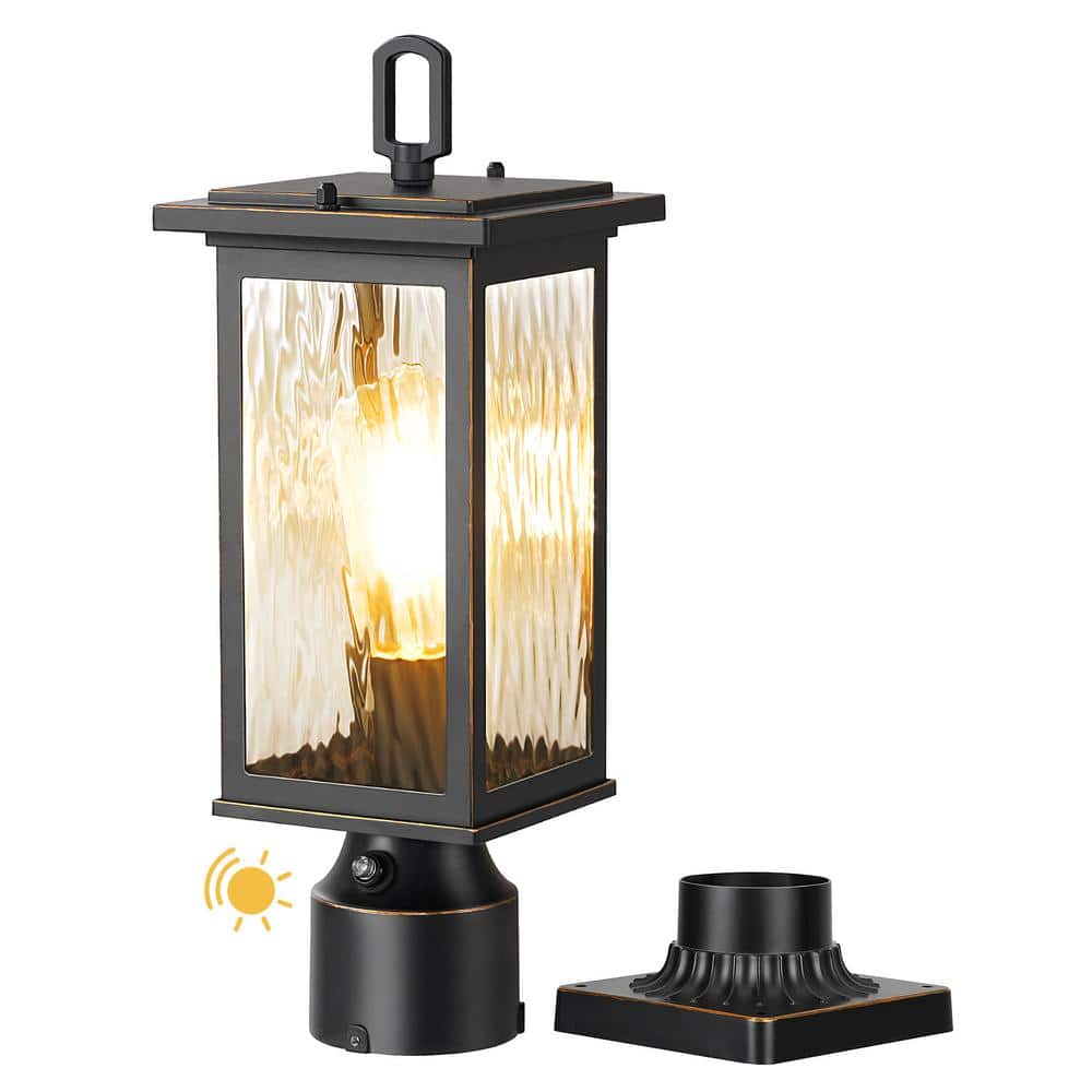 16.8 in. 1-Light Black Aluminum Dusk to Dawn Outdoor Waterproof Pier Mount Light, with No Bulbs Included - Hercitys